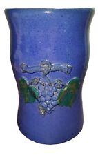 VTG Wilford Dean Pottery Crock Applied Grapes Leaves Purple Blue Water Wheel picture
