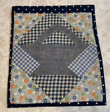 Vintage Patchwork Quilt Wall Hanging Or Table Topper, Basket, Blue & White picture