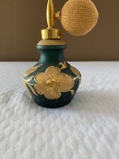 Vintage German enamel And guilt dark green glass perfume bottle with Atomizer picture