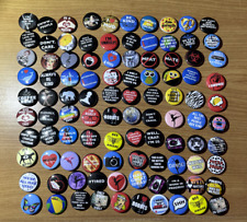 HUGE Lot of 100 Buttons Pins 80's 90's Vintage Style Funny Miscellaneous Lot #8 picture