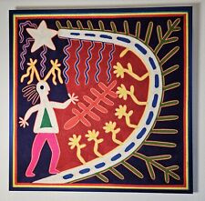 Wow Old Mexican Art Vintage Yarn Painting Huichol Ethnographic Deer & Symbols  picture