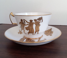 Vintage Hammersley Bone China Teacup & Saucer Greek Pattern in Gold Made in Engl picture