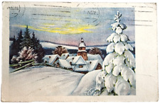Postcard Czechoslovakia Merry Christmas Happy New Year's Card Village Church picture