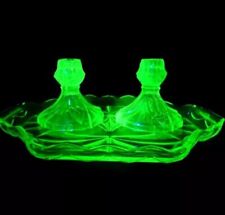 Vintage Sowerby Green Uranium Glass Vanity Dressing Table Set Pattern 2638 picture