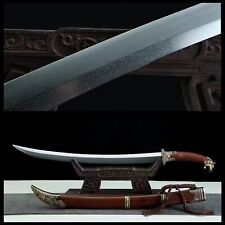Mongolian Dao Chinese Handmade damascus steel sword Rosewood handle scabbard picture