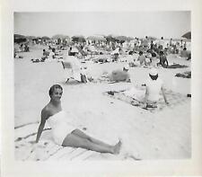 A DAY AT THE BEACH Vintage FOUND PHOTO Black And White ORIGINAL OWL 45 45 C picture
