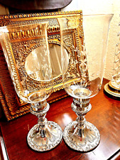 PAIR VINTAGE GORHAM SILVER CANDLE HOLDERS W/ETCHED GLASS GLOBES-'YC3004'-1980s picture