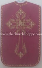 Dark Rose  Roman Chasuble Fiddleback Vestment & mass set IHS embroidery NEW  picture