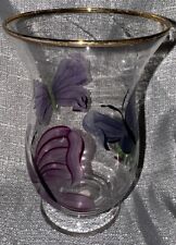 Teleflora Butterfly Hand Painted Italy Clear Glass Vase Purple Butterflies picture