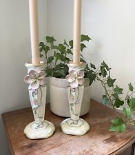 HTF Fitz And Floyd Pair Candle Holders Rhapsody Retired Pink Floral- Cottagecore picture