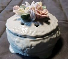 Vintage Porcelain Trinket Box or Incese Burner with Capadimonte Type Flowers picture