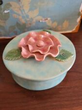 Trinket Box Art Pottery Ceramic Hand Crafted Painted Blue Pink Floral 5x5x3 picture