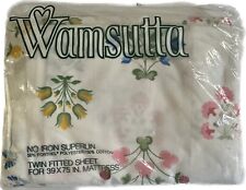 Vintage WAMSUTTA Superlin Twin Fitted Sheet Colonial Stencil Floral Cottagecore picture
