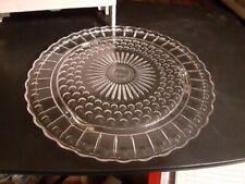 Vintage Federal Glass Co Footed Cake Plate Clear Dots Panels Sunburst 11 1/2