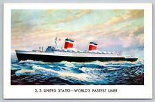 SS United States Ship Worlds Fastest Liner Postcard picture