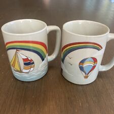 Vintage 80’s & 90’s Otagiri Japan Coffee Cup/Mug Set-Rainbow Sailboat Balloons picture