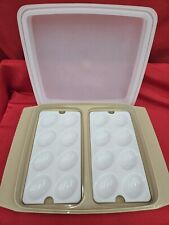 Vtg Tupperware Deviled Egg Keeper Carrier 4pc Tray W/ Lid 723-2 Almond Cream EUC picture