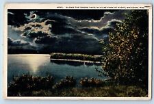Madison Wisconsin Postcard Along Shore Path Vilas Park Night Moon c1917 Vintage picture