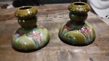 VINTAGE BRUSH POTTERY AMARYLLIS CANDLE STCK PAIR GREAT COLORS AND SHAPE picture