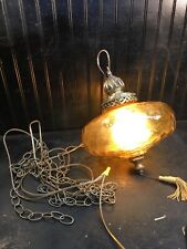 Vintage Mid Century Amber  Glass Hanging Swag Lamp Light fixture picture