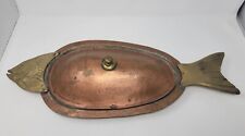 Vintage Hammered Copper & Brass Covered Fish Serving Platter 24 Inch picture