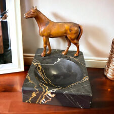 MARBLE ONYX BRONZE COPPER HORSE ANTIQUE DESK PAPER CLIP HOLDER DISH PAPERWEIGHT picture