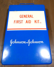 Vintage Johnson & Johnson Wall Mount Blue General First Aid Kit Complete W Guide picture