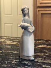 Lladro Girl Holding Pig Figurine 1011 Matte Porcelain 7