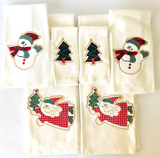 Set of 6 Jolly Christmas Bath Hand & Finger Tip Towels Tree Snowman Santa White picture