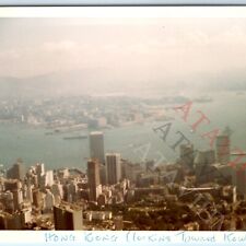 1976 Hong Kong Downtown Color Snapshot Birds Eye Kowloon Victoria Harbor HK C52 picture