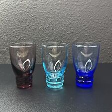 Vintage Art Glass Blown Glass Shot Glasses Set of 3 Colbalt Blue Burgandy picture