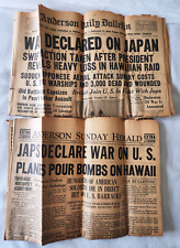December 7 and 8, 1941 Japan Bombs Pearl Harbor and US Declares War Newspapers picture