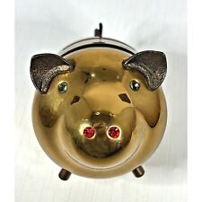 Metal Piggy Bank Rhinestone Eyes Jeweled Nose Pig Curly Tail Coin Gold Tone Vtg picture