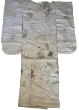 Japanese Kimono Uchikake Vintage Gorgeous wedding Robe white Silver Crane (u40) picture