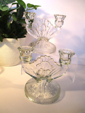 A pair of Vintage Jeannette Glass Iris Herringbone 2-Arm Candle Holders picture