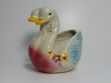 Double Goose Swan Planter Pottery Ceramic Pink Gray Blue Mid Century 5