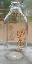 Vintage Quart Orange Pyroglaze Milk Bottle CREAM TOP DAIRY Enjoy Cottage Cheese picture