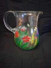 Vintage Handpainted Juice Pitcher Daisies Butterfly Floral 8