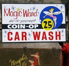 Vintage look Old Style Magic Wand Coin Op Car Wash Sign 60s hot rod garage art  picture