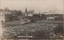 Harrisville, New York Church Bridge Logs on River c1910s RPPC Postcard picture