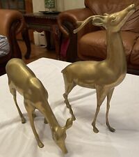 Large Pair Mid Century Brass Spotted Buck Doe Deer Statue Reindeer Figurine Set picture