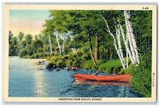 1948 Greetings From Oakley Canoe Boat Scene Kansas KS Posted Vintage Postcard picture