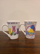 Peeps Bunny Chicks Multicolor Floral Geometric Squiggly Coffee Mugs Set of 2 EUC picture