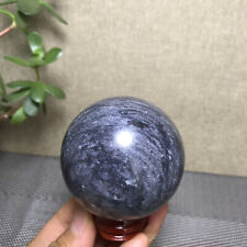 305g Rare Natural polished Black flower jade Semi-precious Ball sphere 59mm 1939 picture