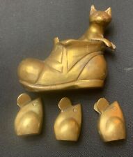 VINTAGE SOLID BRASS PUSS IN BOOTS WITH 3 BLIND MICE picture