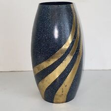 Vintage Speckled Black Metal with Inlaid Brass Swirl Vase by Terry Bear India picture