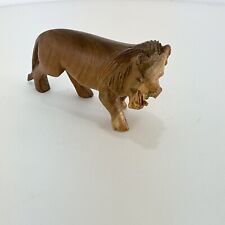 Hand Carved Wooden Lion Vintage. African Safari Hand Carved Wooden. Beautiful. picture