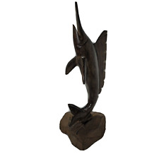 Hand-Carved Polished Ironwood Marlin Swordfish Figurine Sculpture 11.5
