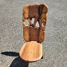 Vintage African Tribal Birthing Chair Hand Carved Wood Folk Art Elephant 3 Legs picture