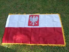 New Vintage Polish Eagle Flag, Estate Find, 5' x 3' Dettra NEW Fringe Pole Slot picture